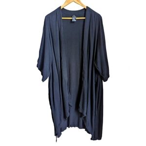 KALIYANA Black Open Front Linen Lagenlook Long Duster Kimono Size Medium